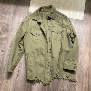 Free people military green destructed button down